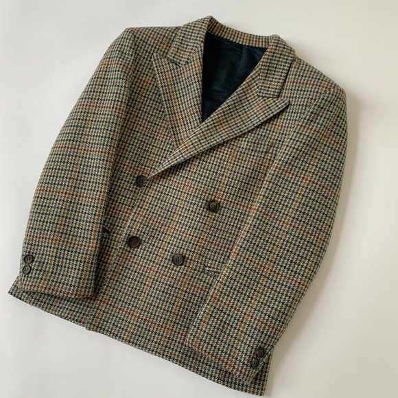 Vintage Wool Blend Plaid Houndstooth Academia Cropped Blazer size XS to Small - Picture 9 of 9